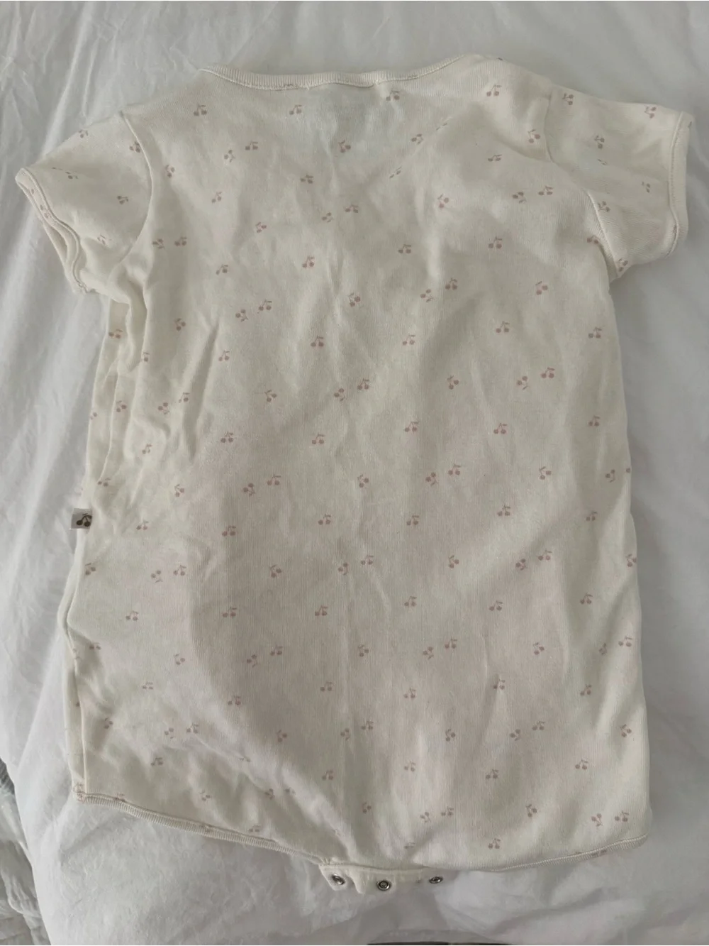 Bonpoint Cream Wrap Romper with Pink Cherry Print